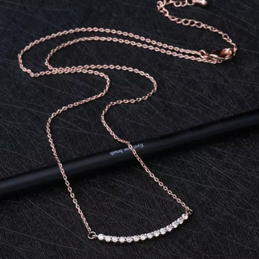 NEW Delicate Rose Gold Diamond Bar Necklace - Picture 4 of 8
